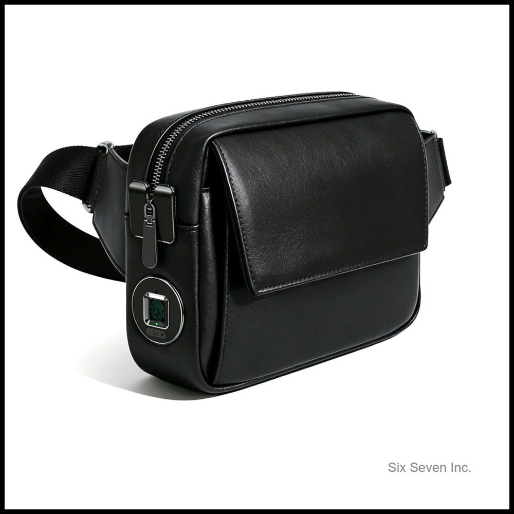 Genuine Leather Crossbody Bag with Fingerprint Lock Anti-Theft Sling Multiple - Picture 1 of 7